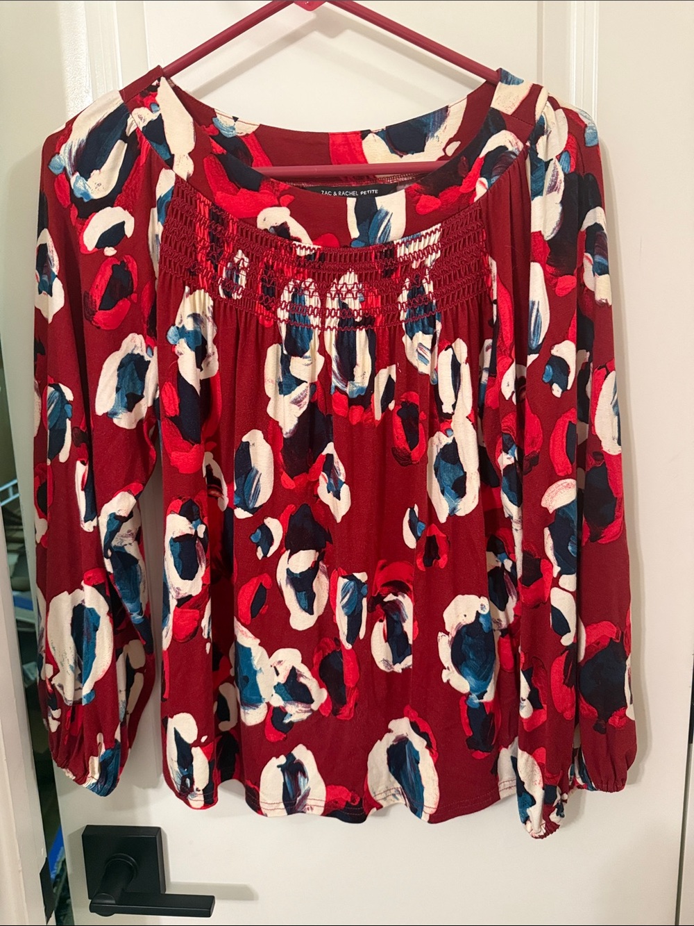 Zac & Rachel Red Multicolor Smocked Yoke Blouse